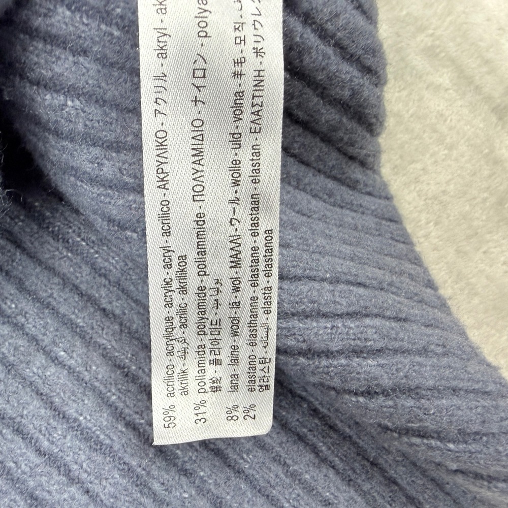 Zara Sweater Womens L Grayish Blue Wool Blend Ribbed Knit Crewneck Oversized EUC - Picture 3 of 9